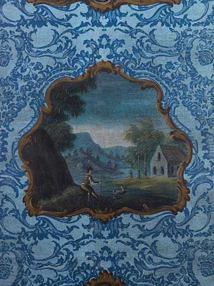 Vier Wandpaneele mit Landschaftsszenen Jeweils ca. 273,5 x 93 cm. Öl auf Leinwand. Doubliert. 18. - Image 6 of 17