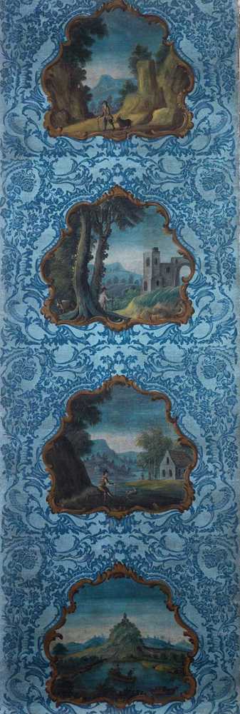 Vier Wandpaneele mit Landschaftsszenen Jeweils ca. 273,5 x 93 cm. Öl auf Leinwand. Doubliert. 18. - Image 4 of 17