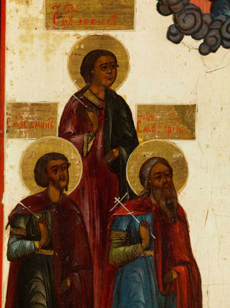 Ikone Temperamalerei auf Kreidegrund, auf Holz, teilweise vergoldet. 31,2 x 26,5 cm. Russland, um - Image 2 of 2