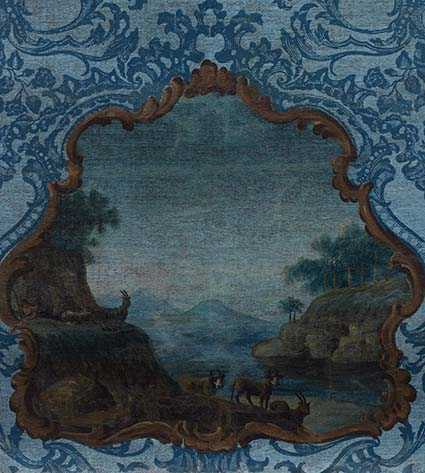 Vier Wandpaneele mit Landschaftsszenen Jeweils ca. 273,5 x 93 cm. Öl auf Leinwand. Doubliert. 18. - Image 16 of 17