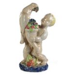 Carl Kahl, geb. 1891 PUTTO MIT PAPAGEI Höhe: 59 cm. Bodenseitig in feuchten Ton geritzte Signatur,