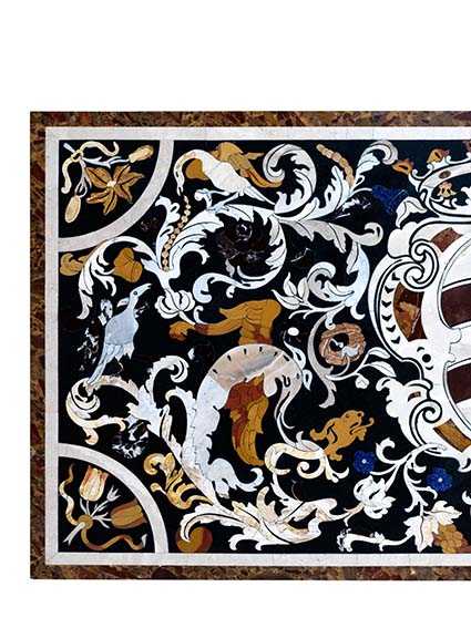 Pietra dura-Platte mit Wappen 73 x 158 cm. Neapel oder Rom, 19. Jahrhundert. Im Zentrum der Platte - Image 3 of 4