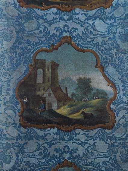 Vier Wandpaneele mit Landschaftsszenen Jeweils ca. 273,5 x 93 cm. Öl auf Leinwand. Doubliert. 18. - Image 15 of 17