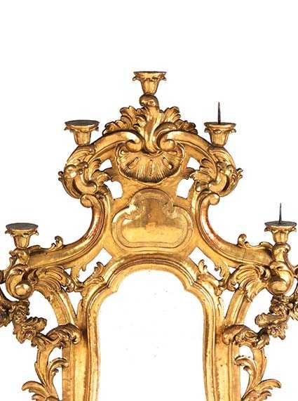 Großer Barockspiegel mit Leuchterarmen Höhe: 184 cm. Breite: ca. 107 cm. 18. Jahrhundert. Holz, - Image 2 of 3