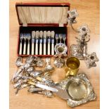 A collection of plated ware, including Old Sheffield plate, two branch candelabrum,