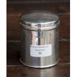 A solid silver lidded canister with period engraved Cypher, London hallmark, 1938,