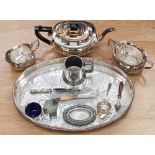 A tray of silver plate and pewter