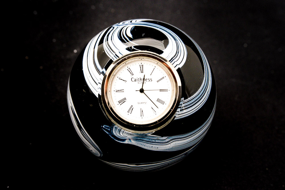 A Caithness glass mantle clock,