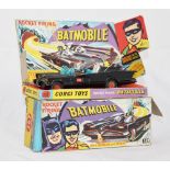 Corgi: Corgi No.267 Batmobile with Batman and Robin figures within original box with stand.