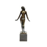After Franz Iffland, an bronze figure of a nude woman, on marble plinth, signed in the cast,