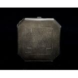 An Art Deco silver compact, engine turned , octagonal form, with Greek knot design, Mappin and Webb,