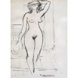 Paul Delvaux (1897-1994), Standing female nude, ink on paper, signed lower right, 19cm x 14cm,