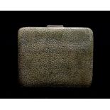 An Art Deco white metal shagreen cigarette case, with gilt interior, 8.5cm x 7.