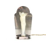 An Art Deco opalescent glass figural lamp, on chrome rame and stand, probably Jobling,