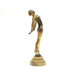 After Josef Lorenzl, an Art Deco gilt figure, Performance, modelled as a flapper arms back,