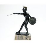 Spiro Schwalenberg, a bronze figure of a Spartan warrior, signed in the cast, on marble plinth,