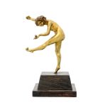 After CJR Colinet (1880-1950), Juggler, an Art Deco gilt bronze figure, circa 1925, on wooden base,