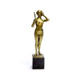 After Hans Rieder, an Art Deco gilt bronze figure of a girl with a mirror, on a later plinth,