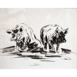 Sarah Elder (Contemporary), Pigs, ink drawing, 38cm x 47cm,