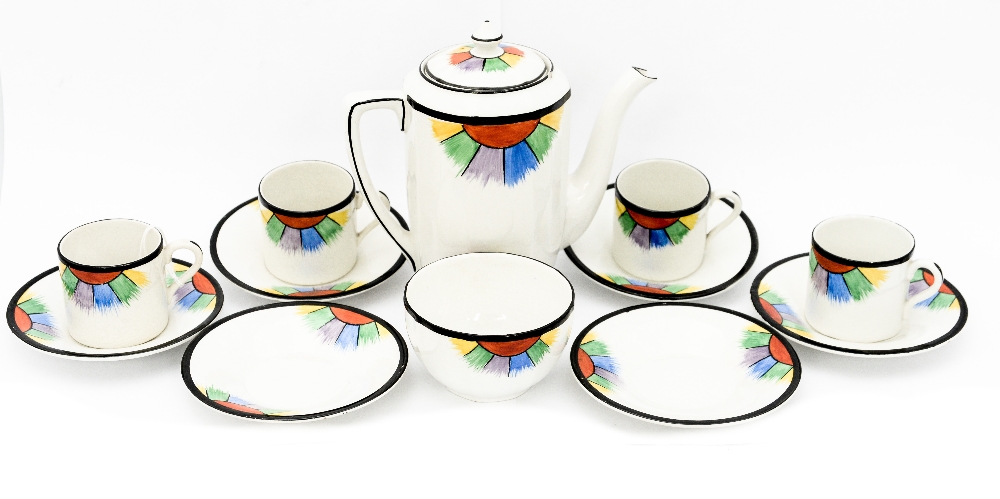 A William Bennett coffee set, 'Sun-Ray' pattern, four cups, six saucers,