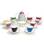 An Adderley 'Fiesta' harlequin part tea and coffee set, comprising coffee pot,