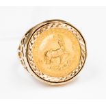 Ladies' 1/10 Krugerrand signet ring, 9 ct gold setting and shank, gross weight 6.1 grms approx.