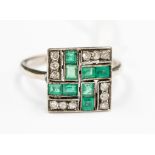 An Art Deco emerald and diamond set ring,