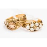 A Victorian pearl set ring six half pearls to boat shaped front, unmarked 2.