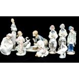 Nine Lladro porcelain figures including girl with ducks,