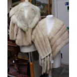 A blonde mink shrug having blonde fox fur collar with a blonde mink stole (2)