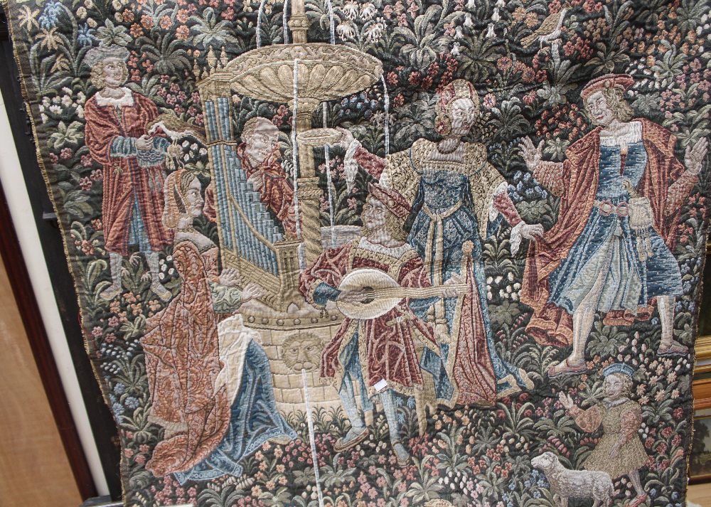 A large tapestry hanging, possibly called 'Concert by the Fountain', - Image 2 of 2