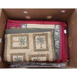 Two single woven throws (pair) pink/green floral together with runners and mats (two sets) and