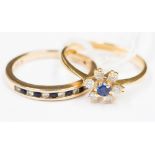 A 9 ct gold sapphire and diamond ring,