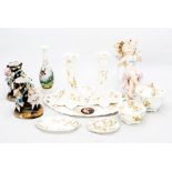 A pair of German 19th Century spill holders, a seven piece dressing table set,