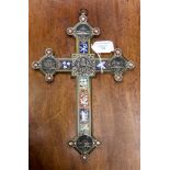 A 19th Century Italian silver plated and micro-mosaic Crucifix depicting four circular reserves of