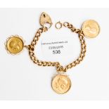 A link 9 ct gold chain bracelet with a 1958 Queen Elizabeth II sovereign,