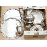 A box of EPNS, including a four piece tea set,