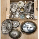 A box of silver plate to include two meat domes,