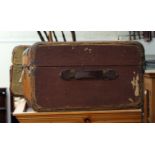 Two early 20th Century canvas and wood bound travelling trunks (2)