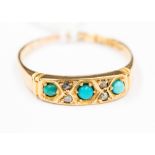 An 18 ct gold turquoise and diamond ring, 2.