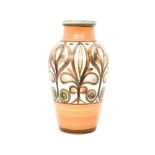 A Langley Art Pottery vase, shouldered form, painted with foliate scroll decoration,