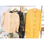 One yellow knitted sleeveless dress with a round neck and matching coat, 3/4 length,