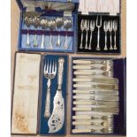 Four cased sets of cutlery to include an Art Deco style pickle set(4)