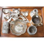 A collection of plated ware including short candle stick, button hook, hair pin box,