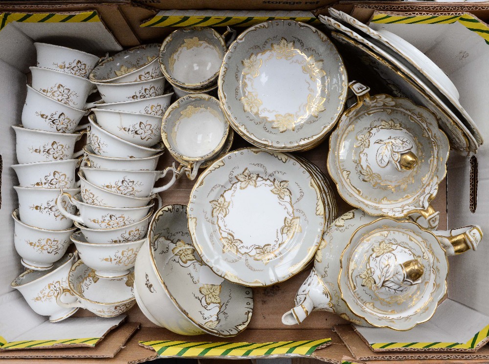 A mid 19th Century and later hand painted tea service, some pieces stamped 'Copelands China',