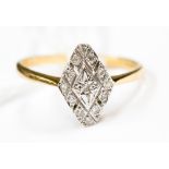 An 18 ct gold lozenge shaped diamond ring, size Q, Illusion set 2.