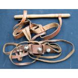 A pair of leather pre-war baby's reins, with bells to the front,