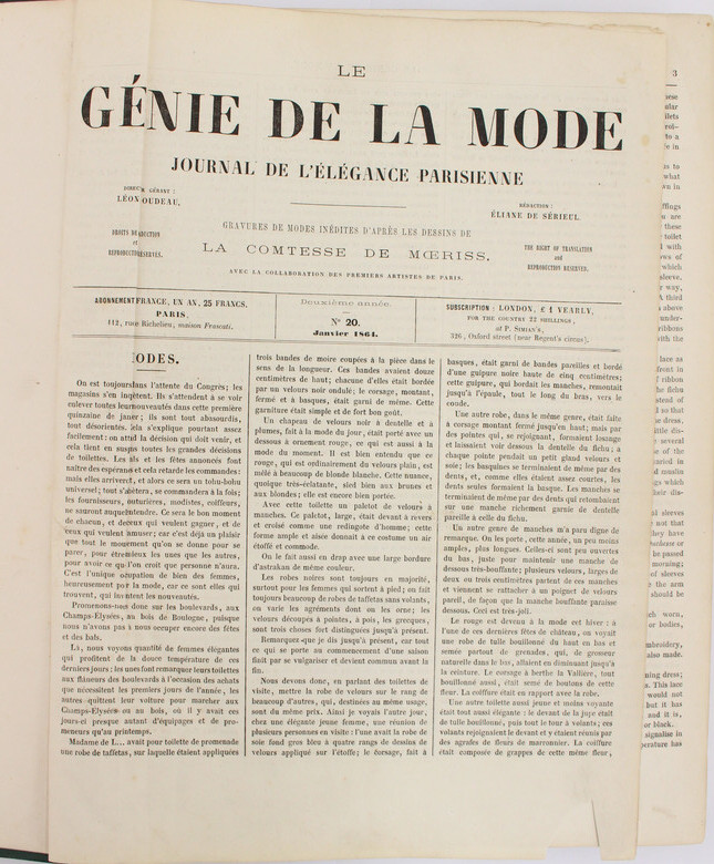 'Le Genie de la Mode' complete with fashion plates, green leather bound.