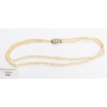 A double strand necklace of cultured pearls