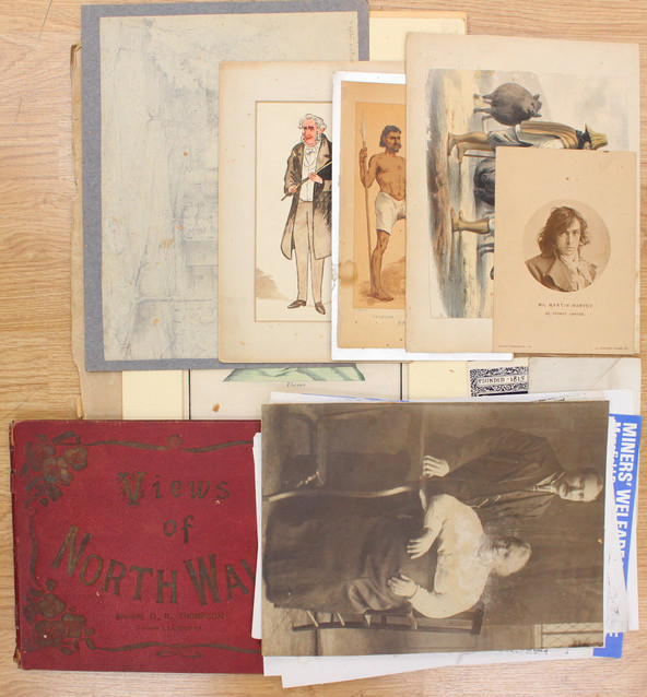 A mixed parcel of ephemera, to include prints, illustrations,